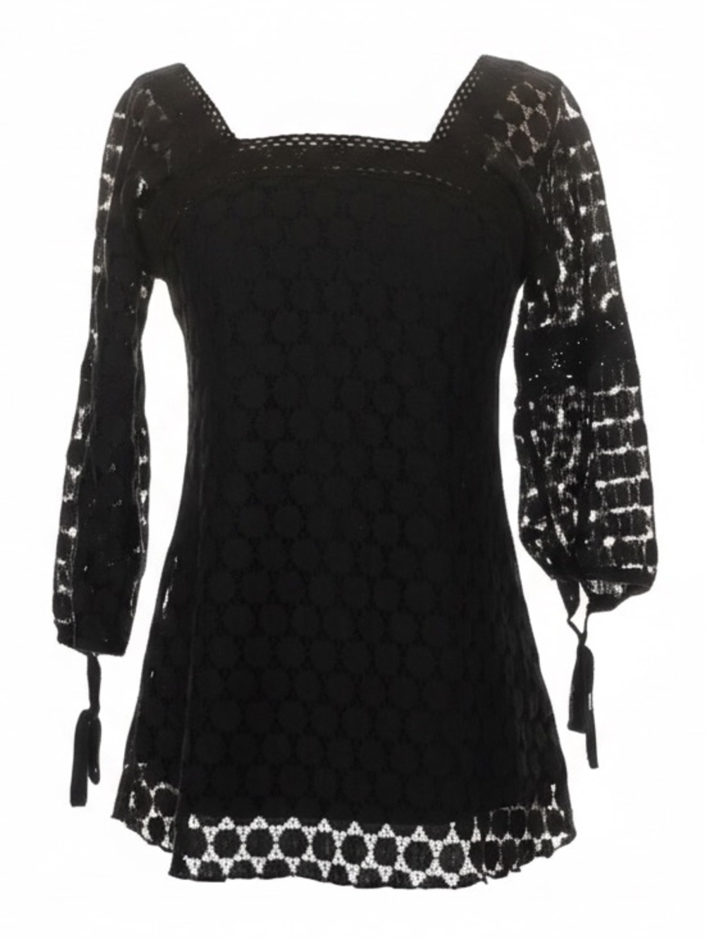 Black Crochet Lace Tunic Top by Solitaire Boho Goth Fits a Small to Medium EUC
